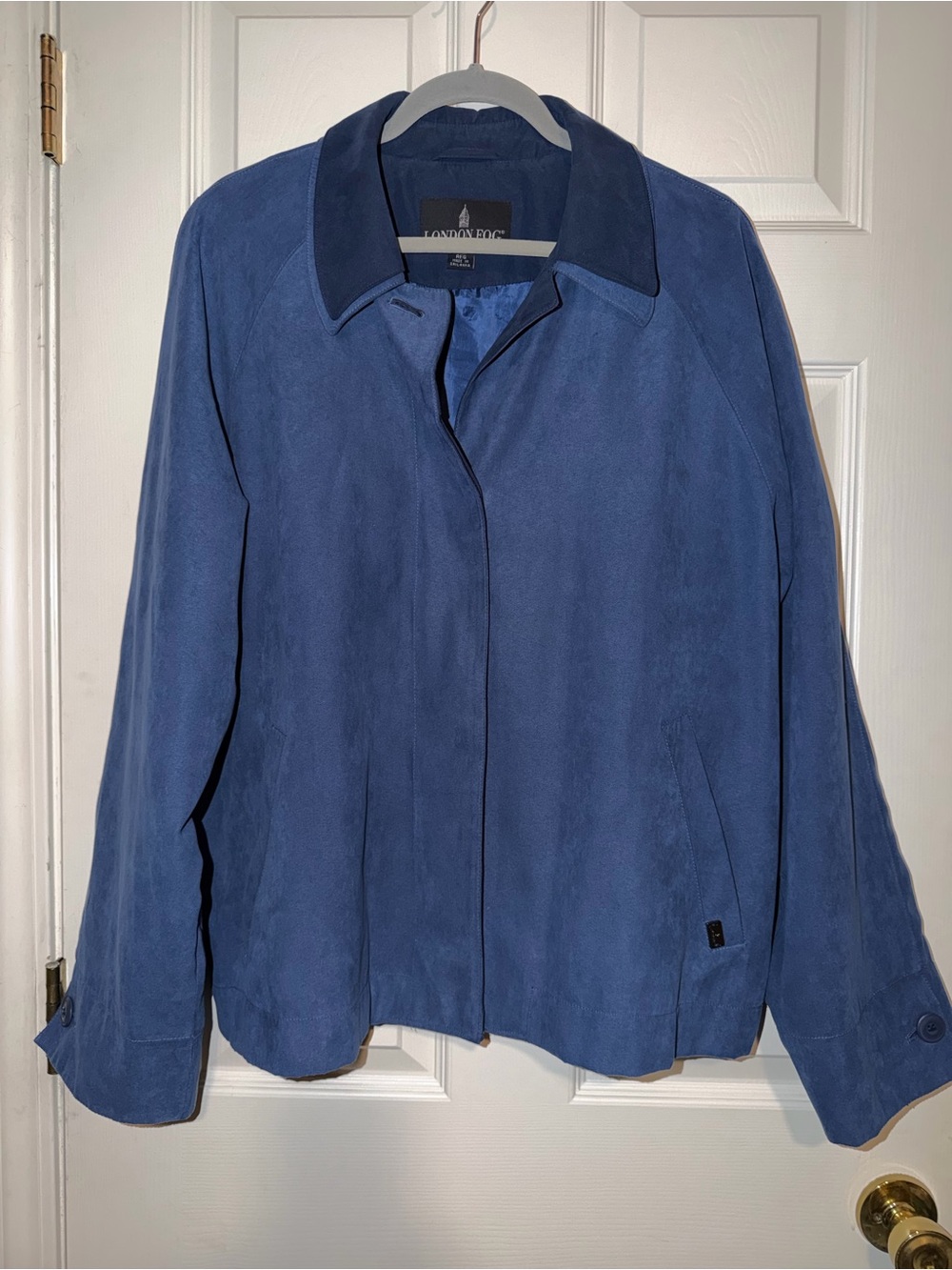 London Fog Vintage Navy Blue Suede Jacket with Contrast Collar